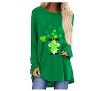 AMhomely Ladies St Patricks Day T Shirts Long Tops for Women UK Plus Size Cute Gnome Print Tunic Tops Long Sleeve Casual Pullover Tops Shamrock Print Tee Shirts Irish Paddy's Day Blouse Green 4XL