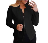 AMhomely Ladies Suit Jacket Blazer With Zip Women Long Sleeve Business Casual Cradigan Coats Notch Lapel Dress Jacket Open Front Suit Coats Plain Smart Casual Office Workwear Black XL