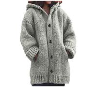 AMhomely Ladies Sweater Cardigans Women's Solid Color Single Breasted Pocket Hooded Warm Knitted Sweater Coat Top Womens Loose Cardigans Shirt Coats Jackets Trench Topcoats