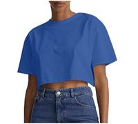 AMhomely Ladies Tops Crop T Shirts for Women Y2K Yoga Workout Casual Short Sleeve Tees Solid Basic Pullover Shirts Clubwear Elegant Party Tunic Tops Solid Short T Sportswear Blue S