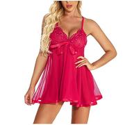 AMhomely Lingerie for Women UK Sexy One Piece Nightdresses Sexy Plus Size Lingerie Lace Bow Nightwear Sleepwear Pajamas Nightwear S-6XL Sleeveless Chemises Sleepwear