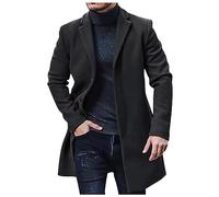 AMhomely Long Coat For Men Uk Casual Pea Coat Outwear Long Sleeve Notch Lapel Button Down Trench Coats Solid Woolen Overcoats Outerwear Casual Woollen Blazer Loose Fit Coats Sale Clearance Black 3XL