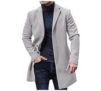 AMhomely Long Coat for Men UK - Casual Pea Coat Outwear With Long Sleeve, Notch Lapel, Button Down - Solid Woolen Trench Overcoat, Loose Fit Blazer - Sale Clearance Grey L