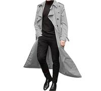 AMhomely Long Coat For Men Uk Winter Notch Collar Button Casual Coats Lightweight Casual Long Windbreak Solid Lapel Trench Coat Business Casual Coat Regular Fit Trench Coats Sale Clearance Grey XXL