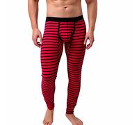AMhomely Long Johns for Men Thermal Cotton Elastic High Waisted Leggings Striped Print Casual Trousers Breathable Tracksuit Bottoms Basic Layers Winter Thermals Red S