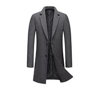 AMhomely Long Over Coat For Men Uk 3/4 Long Casual Overcoat 3/4 Length Fitted Jacket Business Casual Overcoats Notch Lapel Warm Windbreak Coat Jacket for Work Holiday Man Grey M