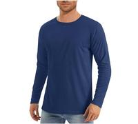 AMhomely Long Sleeve T Shirt Mens Sun Protection Tops Mens Lightweight Plain Pullover Tops Outdoor Work Casual T Shirts Round Neck Solid Pullover Tees Shirts Loose Classic Navy S