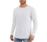 AMhomely Long Sleeve T Shirt Mens Sun Protection Tops Mens Lightweight Plain Pullover Tops Outdoor Work Casual T Shirts Round Neck Solid Pullover Tees Shirts Loose Classic White L