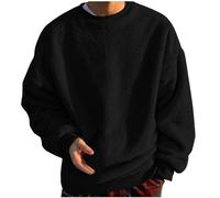 AMhomely Long Sleeve Thermal Tops Mens Fleece Plus Size Fluffy Shirts Crewneck Casual Warm Pullover Tee Shirts Oversized Plain Jumpers Teddy Fleece Warm Round Neck Basic Layer Tunic Tops Black XXL