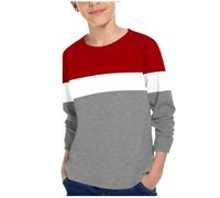 AMhomely Long Sleeve Tops Kids Boys-Contrast Raglan Long Sleeve Tshirt,Crewneck,Stripe,Casual Loose Basic Tees Shirts,Comfort Pullover Tops,Baseball Shirts,Daily School A Red 11-12 Years