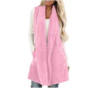 AMhomely Long Teddy Gilet For Women UK Double Fleece Sleeveless Jacket With Pocket Solid Casual Fluffy Waistcoats Plain Bodywarmer Fuzzy Fleece Jacket Vest Loose Fit Fleece Outwear Pink L