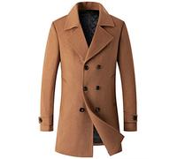 AMhomely Long Trench Coat Men Uk Woollen Overcoat Mens Work Jackets Smart Casual 3Xl 3/4 Length Fitted Jacket Business Woolen Coat Double Breasted Regular Fit Trench Coats Brown L