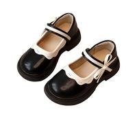 AMhomely Mary Jane For Girls Faux Leather-Kids Flat School Shoes,Contrast,Adhesive Buckle,Low Heels,Soft Sole,Party Wedding Birthday Performance Dress Flats for All Season A Black 6