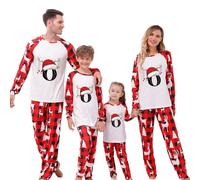 AMhomely Matching Christmas Pyjamas Family Of 4-Alphabet Print,Long Sleeve Tops and Trousers,Funny Xmas Graphic Pajamas Set,Cosy Sleepwear for New Year Festive Adult Kid O Red 7-8 Years