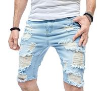 AMhomely Men Track Pants Mens Beach Shorts Long Zipper Elastic Slim Casual Denim Shorts Denim Cargo Shorts Ripped Retro Ripped Denim Shorts Mid-Length Pants Half Pants Casual Bermuda Black XL