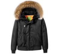 AMhomely Men Winter Long Warm Thick Parka Faux Fur Jacket Hooded Coat Fleece Windbreaker Jacket with Removable Hood Waterproof Winter Coat Padded Thicken Bomber With Pocket Black L