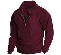 AMhomely Mens 1/4 Zip Sports Top Long Sleeve Lapel Casual Sweatshirts Plain Basic Lapel Sports Tops Zipper Tactical Sweatshirts Loose Fit Casual Pullover Tops Tees Shirts UK Wine XXL