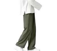 AMhomely Men's Army Green Wide Leg Palazzo Trousers 12 - L - 30-48 High Rise Lightweight Polyester Blend Regular Fit Casual Running Pants