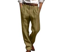 AMhomely Men's Army Green Wide Leg Palazzo Trousers Clearance 20 - Loose Fit, Pleated Front, Breathable, Comfy - L, 28 inches, Elastic Waistband, Drawstring