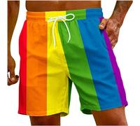 AMhomely Mens Beach Wear Pants Swimming Trunks Shorts Plus Size Rainbow Print Shorts Hawaiian Knee Length Casual Drawstring Ealstic Waisted Hot Pants Sweat Sports Multicolor 5XL