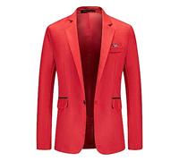 AMhomely Men's Blazer Jacket - Smart Casual Solid Suit Jacket, Single Breasted, Slim Fit, Long Sleeve, Office Work, Red, XXL