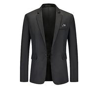 AMhomely Men's Blazer Jacket - Smart Casual Suit Jacket, Single Breasted, Slim Fit, Long Sleeve, Office Work, Black, XXL