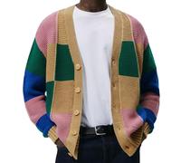 AMhomely Mens Cardigan Open Front Jumpers UK Knitted Sweater Man Winter Long Sleeve Button Fastener Color Contrast Design Sweater Cardigan Work Jackets Long Sleeve Golf Tops Yellow