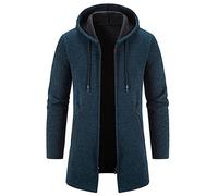 AMhomely Mens Cardigan Open Front Jumpers UK Knitted Sweater Men's Trendy Winter Plaid Hooded Fleece Knitted Sweater Longline Jacket Work Jackets Long Sleeve Knitwear Golf Tops Navy