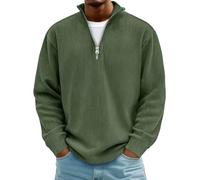 AMhomely Men's Casual Long Sleeve Tops Ribbed Stand Collar Quarter Zip Long Sleeve Stand Collar Top/shirt Army Green