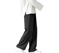 AMhomely Mens Casual Trousers Regular Fit Wide Straight Cut Leg Trousers Men Plus Size Joggers Ice Silk Lightweight Sweatpants Comfort Breath Casual Pants High Waisted Baggy Long Trousers