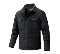 AMhomely Mens Diamond Padded Jacket Tactical Winter Jacket Men Winter Thermal Bomber Jacket With Pocket Solid Casual Button Down Trucker Jacket Outwear Lightweight Warm Quilted Jacket Black 3XL