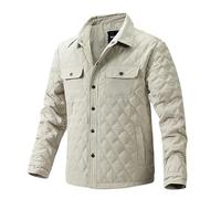 AMhomely Mens Diamond Padded Jacket Tactical Winter Jacket Men Winter Thermal Bomber With Pocket Solid Casual Button Down Trucker Outwear Lightweight Warm Quilted White M