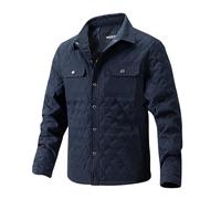 AMhomely Mens Diamond Padded Jacket Tactical Winter Jacket Men Winter Thermal Bomber With Pocket Solid Casual Button Down Trucker Outwear Lightweight Warm Quilted Dark Blue 3XL