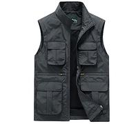 AMhomely Men's Gilet Jacket Sleeveless Lapel Jacket Men's Work Standing Collar Multiple Pockets Outdoor Photography And Sports Vest Coat Vintage Classic Coat Top Grey 5XL