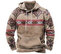 AMhomely Mens Hoodies Sweatshirt Long Sleeve Ethnic Aztec Graphic Tee Drawstring Hooded Top With Pocket Vintage Pattern Print Pullover Autumn Spring Grey L