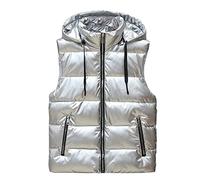 AMhomely Mens Jackets Winter White Padded Riding Jackets For Men Couples Sleeveless Cotton Down Vest Shiny Coat Down Cotton Waistcoat Warm Gilet Jacket Streetwear Jacket Silver 3XL