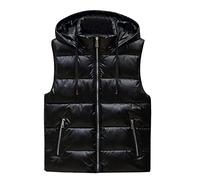 AMhomely Mens Jackets Winter White Padded Riding Jackets For Men Couples Sleeveless Cotton Down Vest Shiny Coat Down Cotton Waistcoat Warm Gilet Jacket Streetwear Jacket Black 5XL