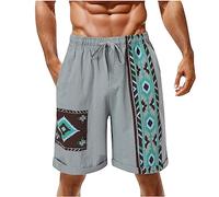 AMhomely Mens Jogging Trousers for Old Men Beach Shorts Men Compression Liner Aztec Pattern Print Pants Retro Printed Baggy Fit Shorts Straight Leg Beach Holiday Vacation Short Pants Blue XL