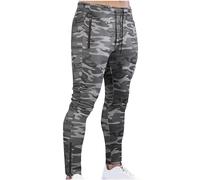 AMhomely Mens Jogging Trousers with Zip Pockets Mens Camo Trousers Elasticated Waist Combat Zip Bottom Tights Elastic High Waisted Running Drawstring Camo Pants Workwear Black L