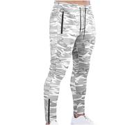 AMhomely Mens Jogging Trousers with Zip Pockets Mens Camo Trousers Elasticated Waist Combat Zip Bottom Tights Elastic High Waisted Running Drawstring Camo Pants Workwear White XL