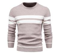 AMhomely Men's Jumpers Knitted Pullover Sweater UK Clearance Man Long Sleeve Round Neck Stripe Trendy Casual Comfortable Blouse Sweater Comfort Golf Tops Knitwear Sale