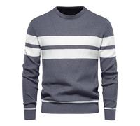 AMhomely Men's Jumpers Knitted Pullover Sweater UK Man Long Sleeve Round Neck Stripe Trendy Casual Comfortable Blouse Sweater Comfort Golf Tops Knitwear Grey L