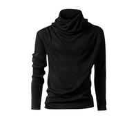 AMhomely Mens Jumpers Knitted Tops Men's Solid Color High Neck Pullover Long Sleeved Loose Base Shirt Top Sweater Turtleneck Sweater Warm Thermal Tops Pullover UK Black