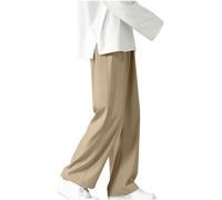 AMhomely Men's Khaki Palazzo Trousers - Wide Leg, High Rise, Ice Silk Fabric, Lightweight, Breathable - M (30-50)