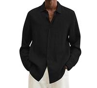 AMhomely Mens Linen Shirts Casual Button Down Henley Shirts Cotton Summer Beach Grandad Shirt