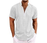 AMhomely Mens Polos Shirts Checkered Shirt Men Short Sleeve Plus Size Short Sleeve Beach Shirts Baggy Hawaiian Shirts V Neck Oversized Casual Pullover Shirts Plain Summer Tops Holiday White XXL