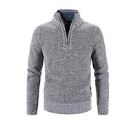 AMhomely Mens Pullover Casual Sweatshirts Knitted Jumper Men's Winter Long Sleeve Stand Up Collar Half Zipper High Neck Sweater Casual Stand Up Collar Pullover UK Classic Work Jumpers Grey L