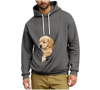 AMhomely Mens Pullover Hoodie Pet Pouch Oversized Sweatshirt With Pocket Loose Fit Cotton Hooded Casual Long Sleeve Drawstring Carry Pouch For Small And Cats,Puppy Kitten Dogs Holder Dark Gray