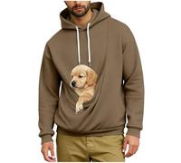 AMhomely Mens Pullover Hoodie Pet Pouch Oversized Sweatshirt With Pocket Loose Fit Cotton Hooded Casual Long Sleeve Drawstring Carry Pouch For Small And Cats,Puppy Kitten Dogs Holder Brown