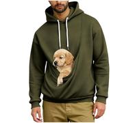 AMhomely Mens Pullover Hoodie Pet Pouch Oversized Sweatshirt With Pocket Loose Fit Cotton Hooded Casual Long Sleeve Drawstring Carry Pouch For Small And Cats,Puppy Kitten Dogs Holder Army Green